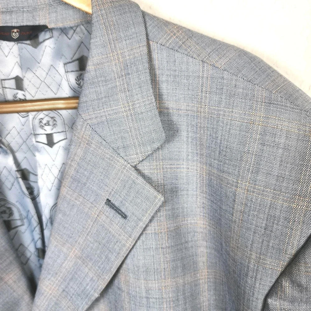 Phat Farm Blazer Sport Coat Mens 52XL Virgin Wool Gray Plaid 4 Button VTG Preppy